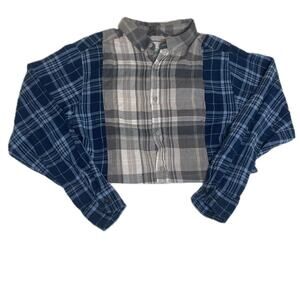 Columbia Womens Long Sleeve Flannel Crop Button Down Top, Blue, Gray - Medium